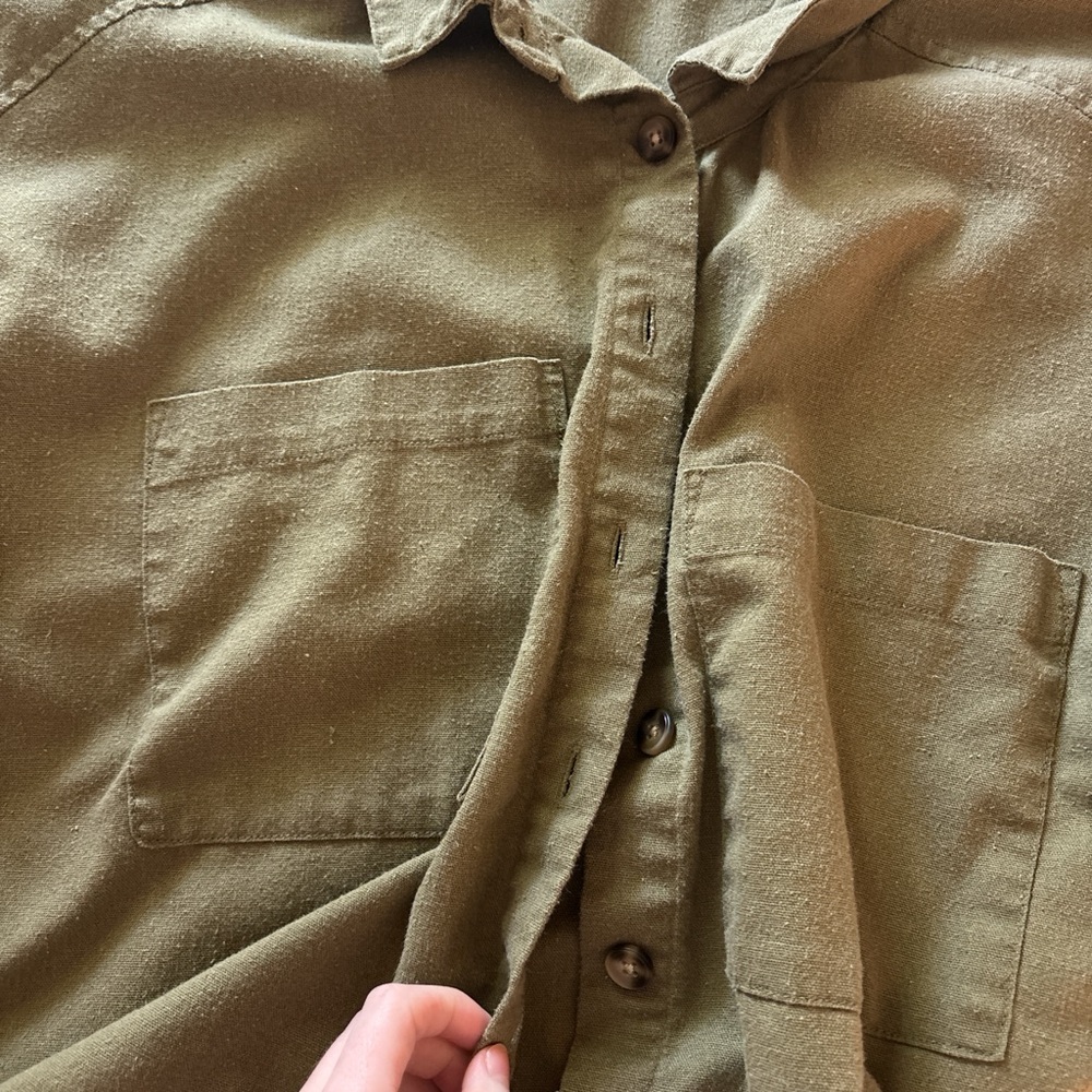 Olive Green Button-Up Shirt - Picture 4 of 4